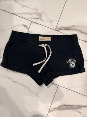 Hollister Navy Cotton Drawstring Lounge Shorts with Logo